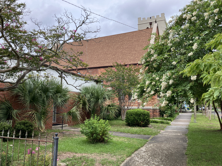 Church of the Good Shepherd: long view of the church grounds and side elevation