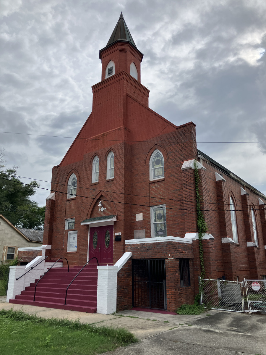 Mount Zion A.M.E. Church: angled view of the front and side elevations