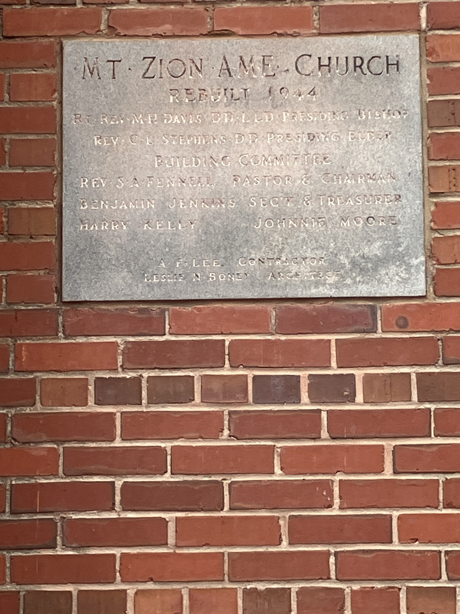 Mount Zion A.M.E. Church: mount zion a.m.e. church dedication plaque