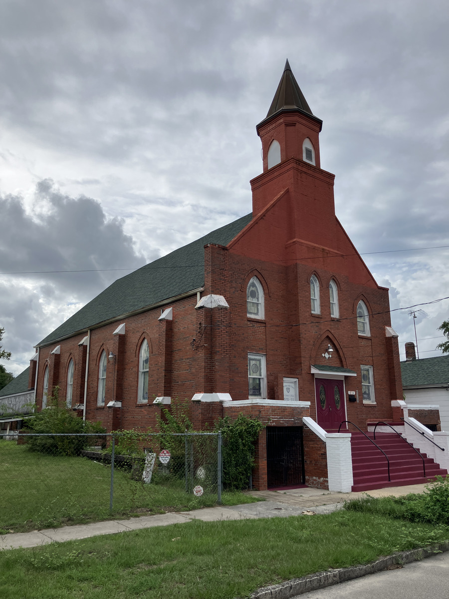 Mount Zion A.M.E. Church: street-corner view of the sanctuary