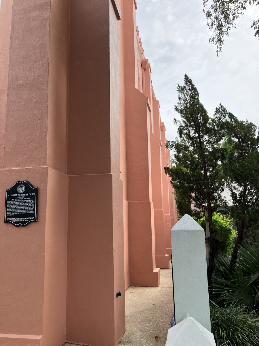 Saint Thomas Preservation Hall: historic plaque beside the side elevation
