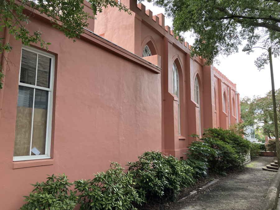 Saint Thomas Preservation Hall: long side elevation with tall windows