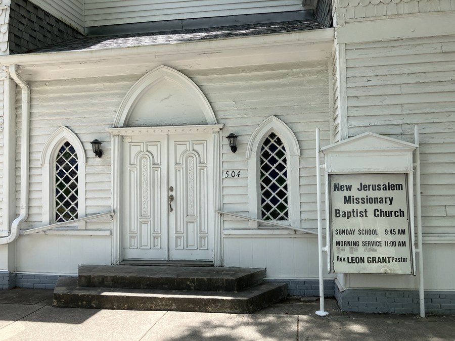 New Jerusalem Missionary Baptist Church: main entrance and congregation sign